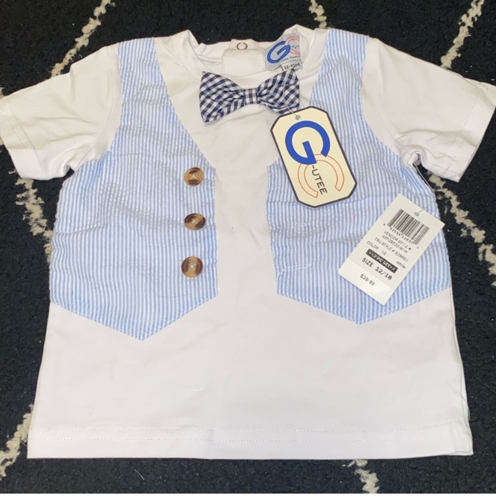 G-Cutee Little Boys White Tee with Seersucker Vest